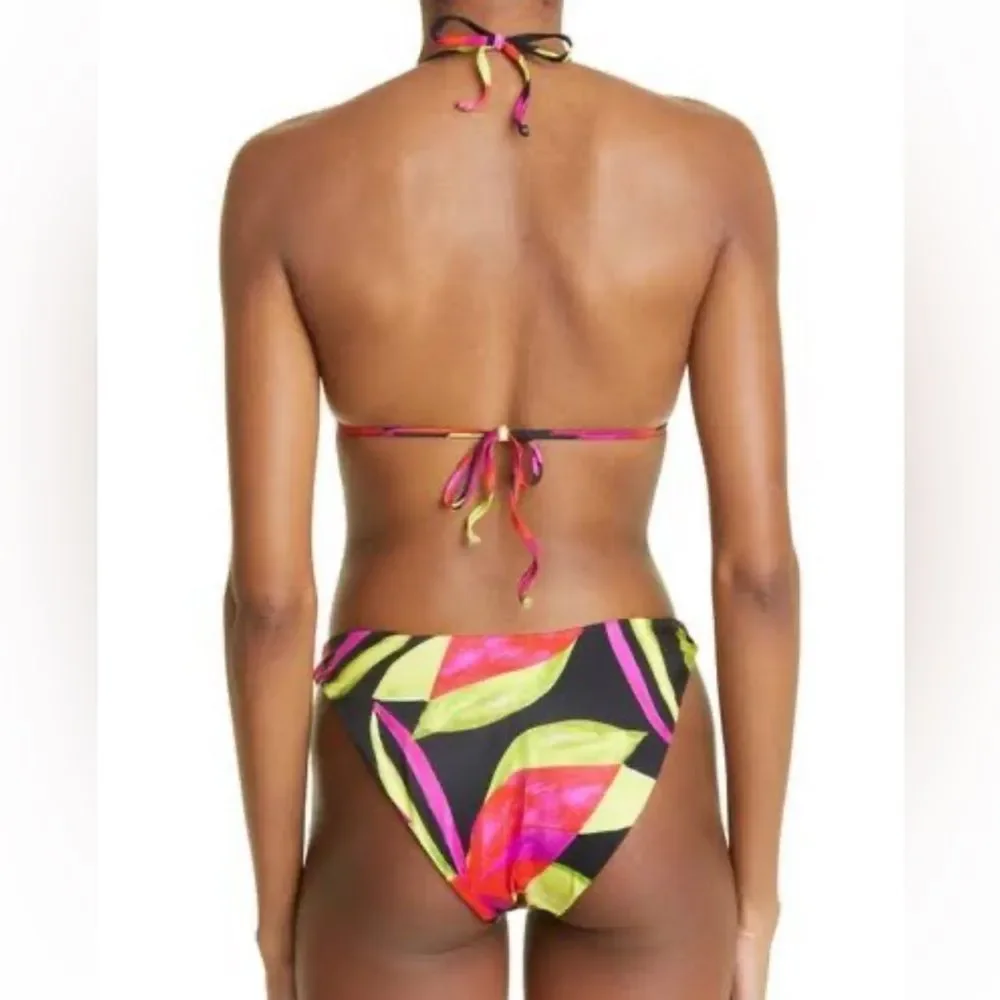 NEW Louisa Ballou Mini Ring Triangle Bikini Electric Pink Flower Medium - Picture 4 of 11